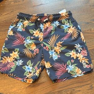 Kith Kids Navy Swim Shorts with Multicolor Tropical Floral Print